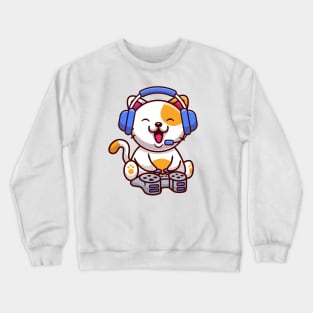 Cute Cat Gaming With Headphone And Console Crewneck Sweatshirt